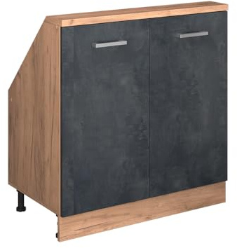 Vicco Dachschrägenschrank Rion, Schwarz Beton/Goldkraft Eiche | B80 x T46 cm, mit 2 Türen, platzsparend für Dachschrägen