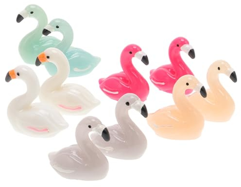 10 Stück Kleiner Flamingo Figuren aus Harz, Dekorative Gartenverzierungen | Kleine Tierstatuen für Blumenkübel und Zimmer, Bunte Kunstharz Ornamente, Robustes Design