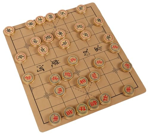 Bonbela Chinesisches Schachspiel, Xiangqi-Spiel, Traditionelles Aluminium, Goldene, Komfortable Haptik, mit Aufbewahrungskoffer, Brettspiel für die Sammlung