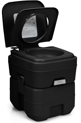 COSTWAY 20L Toilette Portatile con Serbatoio d'Acqua Rimovibile a Maniglia, WC Chimico da Esterno per Campeggio, Water Portatile per Adulti e Anziani, Supporto Carico 100kg, 36 x 42 x 43 cm (Nero)