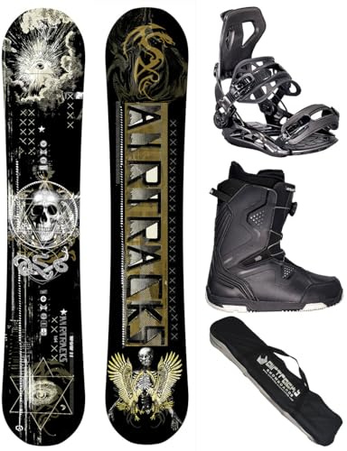 Airtracks Herren Snowboard Set Freeride Freestyle Carbon Board Wow Wide Hybrid Rocker 155 - Snowboard Bindung Master - Softboots Strong ATOP 43 - SB Bag