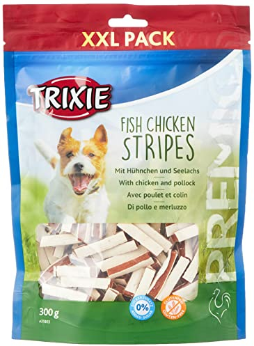 TRIXIE Stripes mit Huhn & Seelachs - Hundesnack - Glutenfrei & ohne Zuckerzusatz - Fleischgehalt 65 %, Fischgehalt 18 % - 300 g - 31803