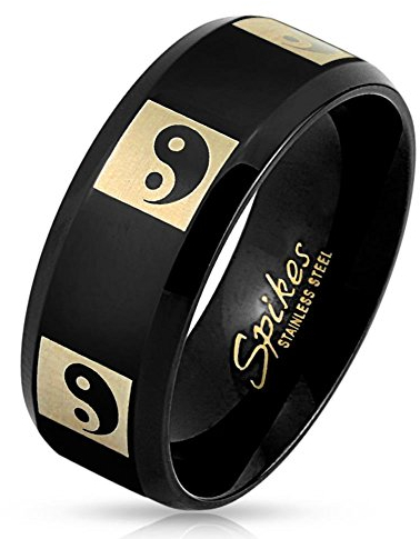Tapsi´s Coolbodyart® Edelstahl Ring schwarz 8mm breit Yin Yang 69 (22)