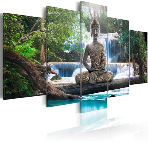 B&D XXL Acrylglasbild Abstrakt 100x50 cm 5 Teilig Wandbild auf Acryl Glasbilder Kunstdruck Moderne Acrylglas Platte Wanddekoration Geschenke Heimdekoration Glasbild Buddha Wasserfall Feng Shui
