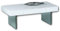DAISY Moderner Couchtisch weiß Hochglanz auf zwei Glaswangen - stylisher Sofatisch mit Schublade für Ihren Wohnbereich - 110 x 40 x 60 cm (B/H/T)