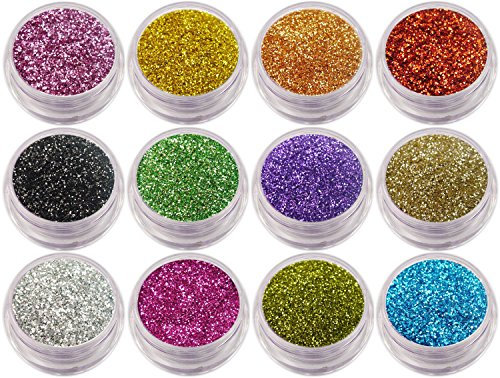 12 x Nail Glitter Sparkle Dust Powder Pots for Nail Art Design (Set 7)