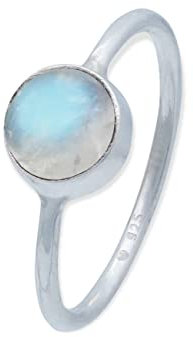 mantraroma Ring Silber 925 Damen Regenbogen Mondstein Edelstein weiß schlicht modern