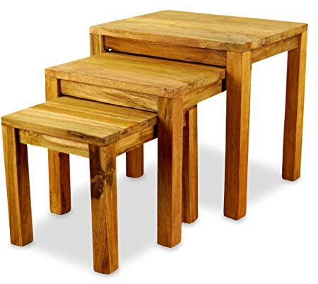 livasia Holztische aus Teakholz 3er Set – 30/37/45cm hoch – Beistelltisch Holz mit Rustikalem Design, Handgefertigt in Indonesien, Nachhaltiger & Zeitloser Couchtisch