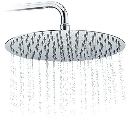 Relaxdays Duschkopf Regendusche rund, 300 mm, Edelstahl, Spiegeleffekt, Hochglanz, rain shower 1/2 Zoll, silber