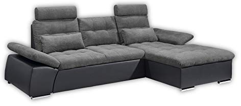 Stella Trading JAKARTA Ecksofa mit Schlaffunktion und Stoffbezug, Schwarz / Lava - Ausziehbares Schlafsofa mit steckbaren Kopfstützen und Nierenkissen - 268 x 170 x 103 cm (B/H/T) Rechts