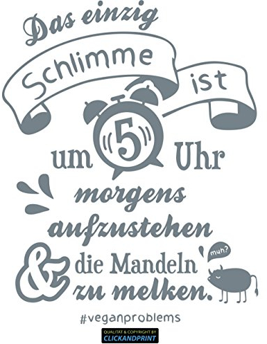CLICKANDPRINT Aufkleber » Vegane Probleme - Mandeln melken, 30x23,6cm, Schiefergrau • Dekoaufkleber/Autoaufkleber/Sticker/Decal/Vinyl