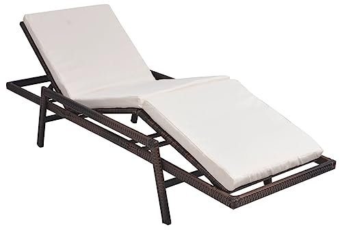 vidaXL Liegestuhl, verstellbar, mit Kissen, braun, Polyrattan