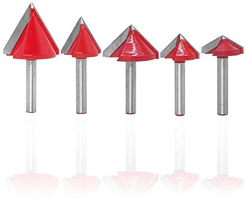 Gasea 5pcs 6mm Tige Carbure 3D CNC Jeu de V-Groove Routeur bits Coupeur de Signalisation Gravure Lettrage Outil à Couper sur Bois | 60° 90° 120°