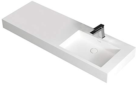 Design Waschbecken Mineralguss Waschtisch zur Wandmontage Gussmarmor Eckig Waschplatz Wandhängend LP4514 140cm weiß glänzend rechts