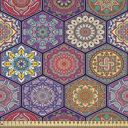 ABAKUHAUS Mandala Gewebe als Meterware, Orientalisches Hexagon-Motiv, Schön Gewebten Stoff für Polster und Wohnaccessoires, 1M (148x100cm), Quartz Mehrfarbig