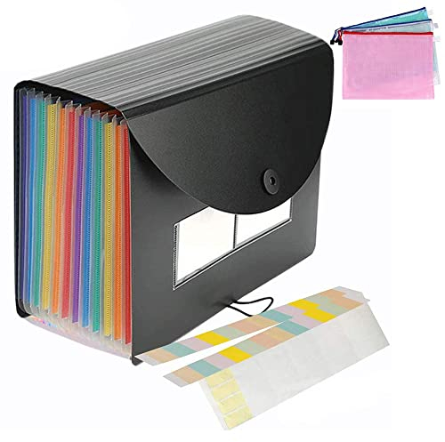 Expanding File Organiser A4,Amaza 24 Pockets Accordion File Organise with 3pcs A4 Zip File Bags,Quality Expanding File Folder,Document Organiser,Portable Paperwork Organiser(Can Hold 3000 Sheet Paper)