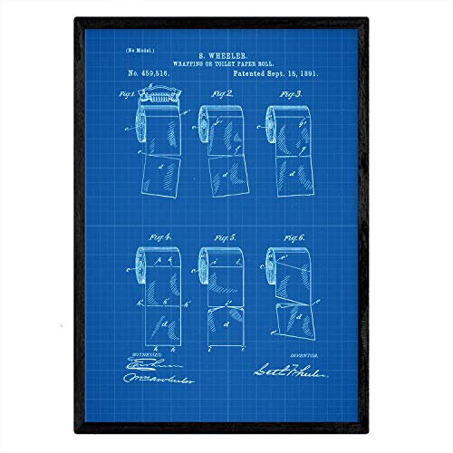 Nacnic Patent Poster mit Toilettenpapier Papier 2. Drucken alten Patent in A3 Größe mit blauem Hintergrund.