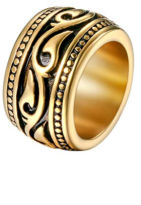 Flongo Herrenring Männer Ringe Siegelring Bandring Daumenring aus Edelstahl Biker Siegel Ring Keltisch Celtic Band Gold Verlobungsring Hochzeit Schmuck Herren-Accessoires