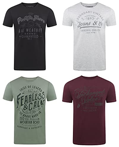 riverso Tshirt Herren Baumwolle Regular Fit RIVLeon 4er Set Pack Rundhals Kurzarm Sommer Tee Shirt Print, Größe:4XL, Farbe:Farbmix 7