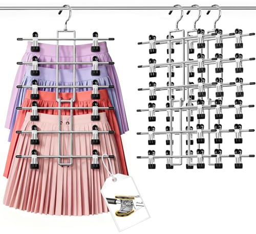 Damita Perchas con Pinzas para Faldas y Pantalones Percha Vertical 6 Niveles con Gancho 360° Ahorro de Espacio Diseño seguro para los dedos – Dormitorio, Piso o Residencia 3 unidad