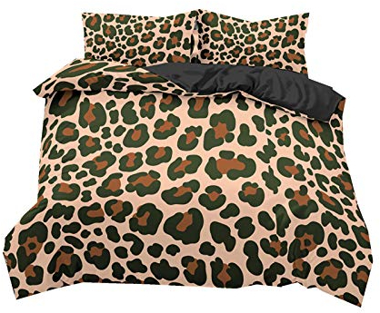 3D Tiermuster Bettwäsche Set Grau Schwarz Braun Leopard Tiger Zebra Giraffe Streifen Graffiti Mikrofaser Polyester Bettbezug und Kissenbezug 50x75 cm 2/3 Stück (Color 1, 220 x 240 cm)
