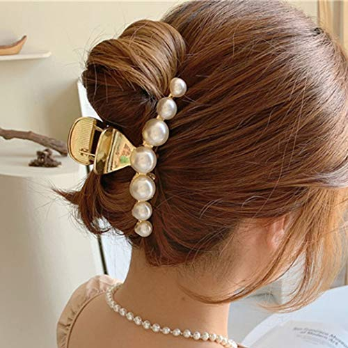 Runmi Lot de 2 Pinces à Cheveux, Pince Cheveux Femme en Perle, Pinces à Cheveux Antidérapantes, Pince Crabe Hair Claw Clip pour Fille Femmes