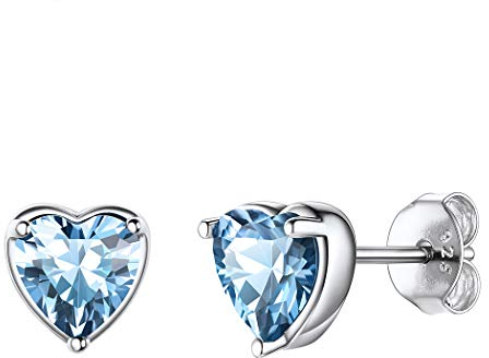 Suplight Damen Ohrringe 925 Silber März Mondstein Ohrstecker mit Runde Aquamarin Geburtsstein Heilsteine Kristall Ohr Piercing billiger blauer Ohrschmuck Accessoire für Geburtstag