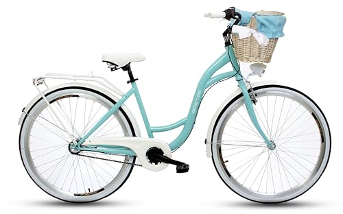 Goetze Style Vintage Retro Citybike Damenfahrrad Hollandrad, 28 Zoll Alu Räder, 1 Gang, Single Speed, Tiefeinsteiger, Rücktrittbremse, Korb mit Bezug Gratis!