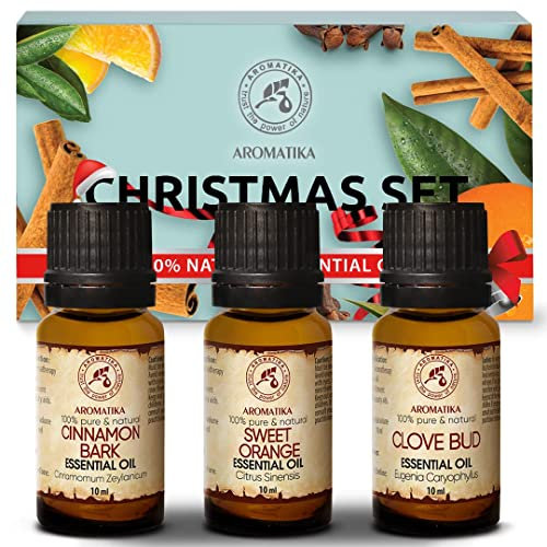 Coffret 3 Huiles Essentielles Noël - 3x10ml - 30ml - Cannelle - Orange - Huile Essentielle du Clou de Girofle - Ensemble Cadeau - Kit Huiles Aromathérapie pour le Diffuseurs - Coffret Cadeau
