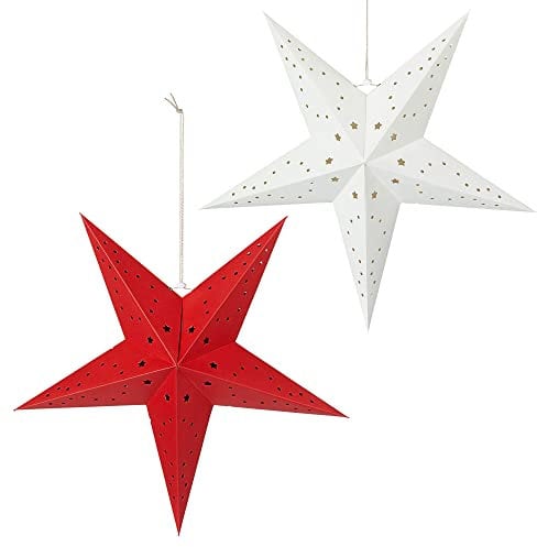 Papierstern XXL Star faltbar 2er Set | rot weiß Ø 70 cm | Dekostern Weihnachtsstern Adventsstern Fensterdeko (2er Set Papierstern)