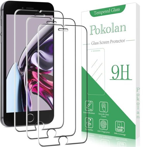 Pokolan 3 Pack Screen Protector for iPhone SE 2020, iPhone 8, iPhone 7, iPhone 6s, iPhone 6 Tempered Glass, 9H Hardness, Case Friendly, Ultra HD, Bubble-Free, Anti-Scratch