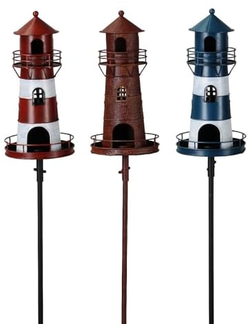 NETPROSHOP Leuchtturm aus Metall am Stab, Höhe ca. 136 cm Gartenstecker, Farbe:Rost