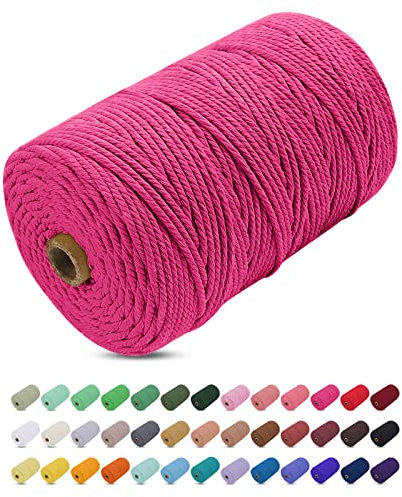 Uiopa Corda Macrame 3mm x 200m, Filo Macrame Cordoncino Cotone Naturale Spago Colorato Cordino per Borse Uncinetto, Wall Hanging, Decorazioni, Fai da Te, Piante da Appendere (Rosa rossa)