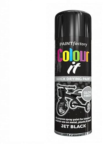 SuperGift.com 2x Jet Black Gloss All Purpose Aerosol Spray Paint 250ml Quick Drying Spray, Fast Dry and Excellent Coverage for Metal, Wood, Plastic and More by Diva Gift