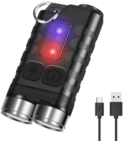 HOSONIC E3 Mini Taschenlampe SchlüSselanhäNger 900 Lumens, 10 Modi LED Taschenlampen Klein Mit UV Blau Rotlicht, Multifunktionale EDC Flashlight TYPE C Aufladbar, Magnet, IP65 Wasserdicht