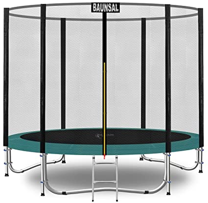 Baunsal® Trampolin Outdoor Ø 244 cm (EXD) grün als Komplettset mit Federabdeckung, Sprungmatte, Netz und Leiter - Gartentrampolin Spielzeug für Kinder