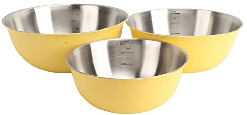 Mixing Bowl Set, 3Pcs Nesting Mixing Bowl Stainless Steel Mixing Bowls Set for Kitchen Prep Bowls Nesting Bowls for Cooking Baking(Yellow)