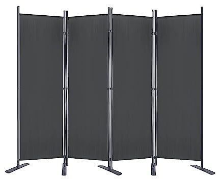 LZQ Sichtschutz Garten Paravent Trennwand 225 x 180 cm Stoff Raumteiler 4 Teilig Balkon Sichtschutz Klappbar Freistehend Stellwand Balkon Büros Dunkelgrau
