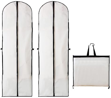 2 Stück Hochzeitskleid Kleidersack 60 x 180 cm, Anzugtasche Kleidersäcke Wasserdicht, Kleidersack Anzug Lange mit Reißverschluss, für Anzüge Kleider