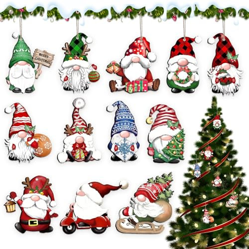 SPERMUOY Weihnachtsbaumschmuck Holz, 24 Stück Christbaumschmuck Weihnachtsmann Deko Anhänger Mit Schnur, Weihnachten Wichtel Handwerk für Weihnachtsbaum Dekorationen