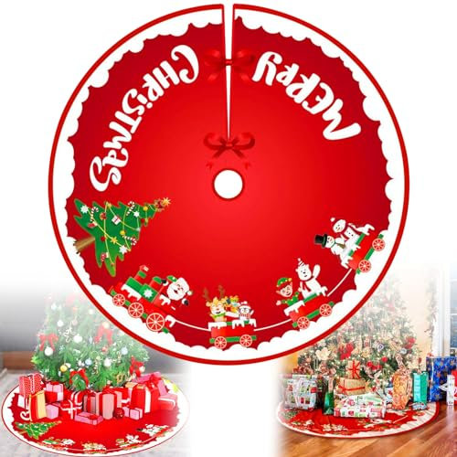 FGen Weihnachtsbaum Decke, Weihnachtsbaum Rock，Weihnachtsbaumdecke Rund Groß Christbaumdecke Christbaumständer Teppich Baumdecke Weihnachtsbaum Deko (Rot)