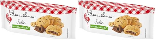 Bonne-Maman - Sablés Fourrés Chocolat-Noisettes - Le paquet de 14 Biscuits (Lot de 2)