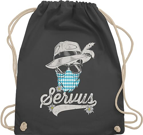 Shirtracer Turnbeutel Rucksack - Kompatibel mit Oktoberfest Tasche - Servus Totenkopf Bayern Edelweiß Trachten Bayrisch Tirol Bavaria - Unisize - Dunkelgrau - oktoberfestbekleidung oktober fest