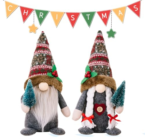 DZAY Weihnachtswichtel Weihnachtsdeko Wichtel Figur Esichtslose Plüsch Puppen,Weihnachts Wichtel Weihnachtsbaum in Hand Weihnachtszwerg Figuren Schwedischer Tomte Gnom Weihnachten Dekoration