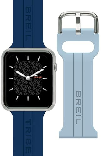 Breil EW0670 Smartwatch SBT-X, con Doppio Cinturino Intercambiabile in Silicone Blu e Azzurro con Pattern Breil Tribe, Cassa Nera, Connettività Bluetooth, Chiusura ad Ardiglione
