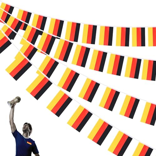 Bandiera d'Germania,Piccole Bandiere Germania,Bandierine Germania per esterni,Bandiere Germania,Bandiera Germania Resistente,Per la decorazione delle feste,Rettangolo,14X21cm,20pcs,5 metri