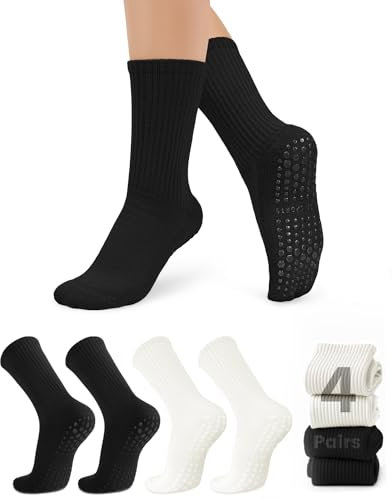 yeuG Rutschfeste Pilates-Socken mit Griffen für Damen, griffige Socken für Yoga, Ballett, Barfuß-Workout, rutschfeste Sportsocken