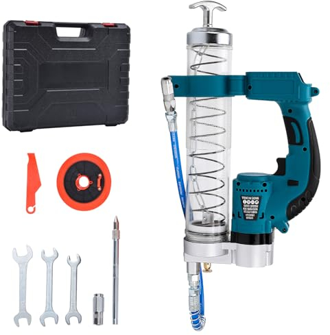 HEBERUCK Akku-Fettpresse, 3 Gang verstellbare Einhandfettpresse kabellos Multi Fettpresse mit 3 Schraubenschlüssel/Abstreifer/Walze/Hartes Rohr aus Legierung, 300ml/min