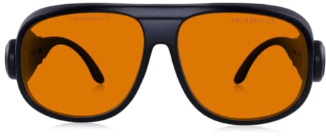 FREEMASCOT Professionelle Laser-Schutzbrille mit Wellenlänge OD 6+ 190nm-490nm, Violett/Blau für 405nm, 445nm, 450nm, 473nm (Style 1B)