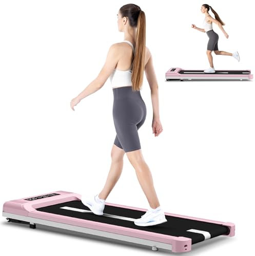 Bigzzia Tapis roulant elettrico, 1-10 km/h, Tapis roulant compatto(115x52x13 cm), Con schermo LCD di visualizzazione, Telecomando + altoparlante Bluetooth, Capacità massima di carico: 120kg (Rosa)